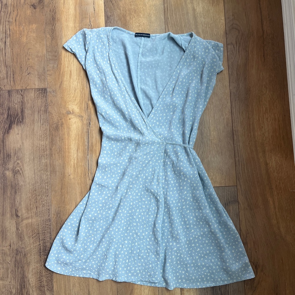 Brandy Melville Light Blue Floral Wrap-Style Mini Dress